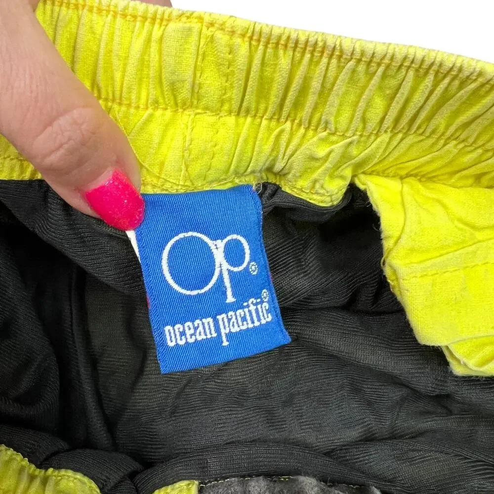 Ocean Pacific OP VTG 80s Swim Trunks Shorts Mesh Liner Neon Yellow Boys Small